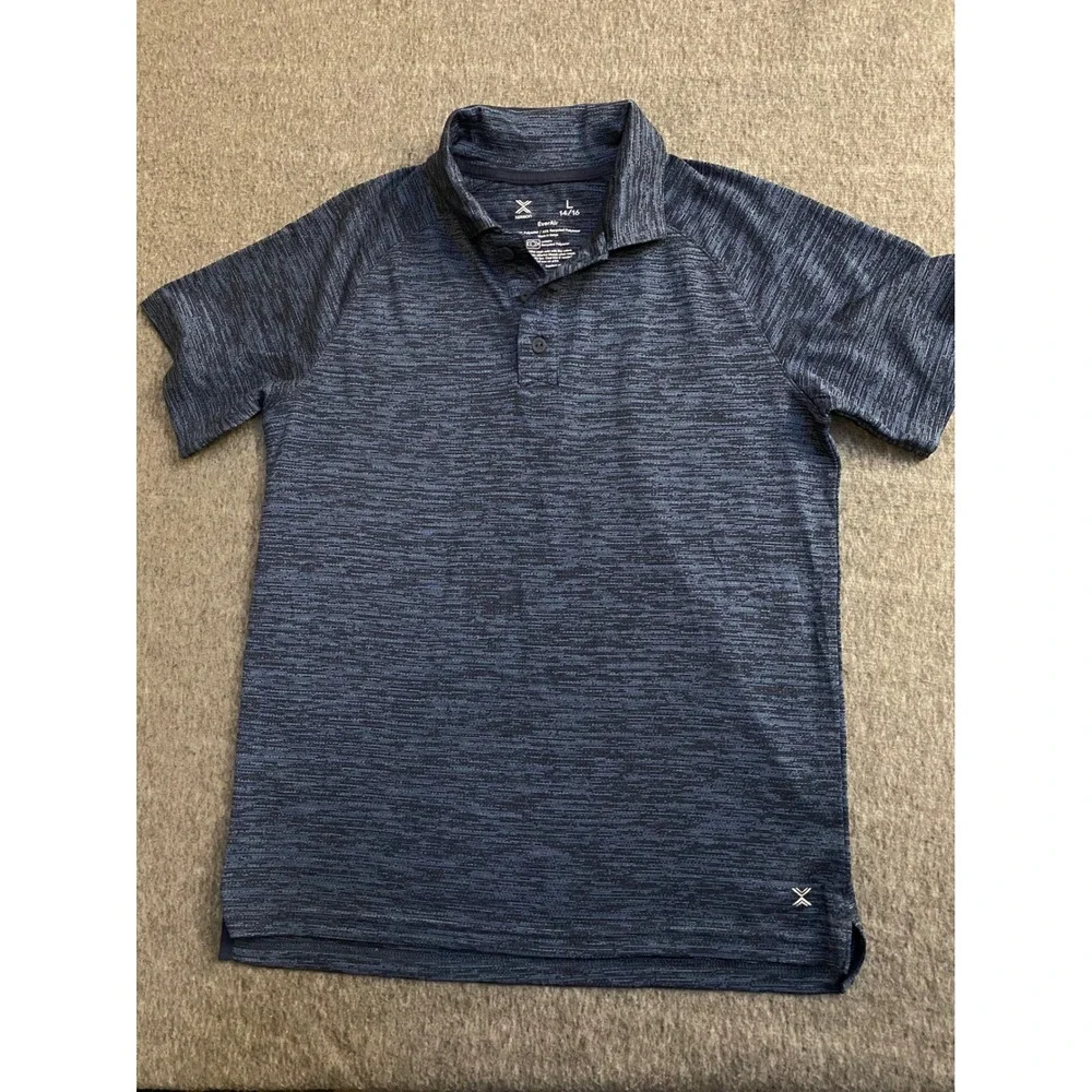 Xersion EverAir Boys Navy Blue Space Dye Short Sleeve Polo Shirt Large 14/16